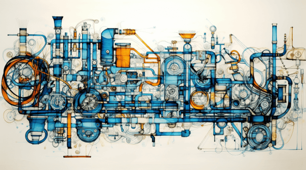A machine made out of word fragments- illustration