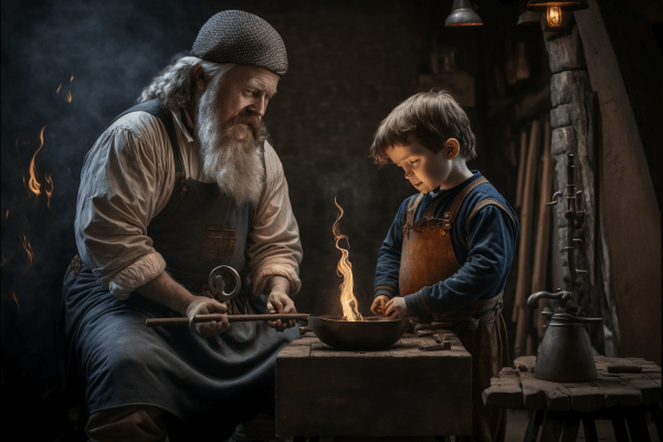 A blacksmith and his apprentice